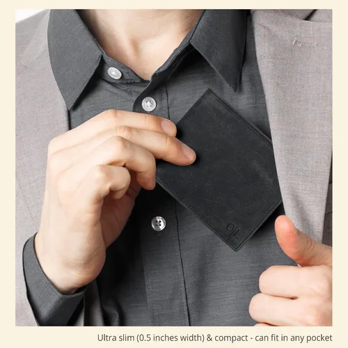 Miniatura 58 de Carteras RFID delgadas para hombres - Cartera de bolsillo frontal de piel genuina