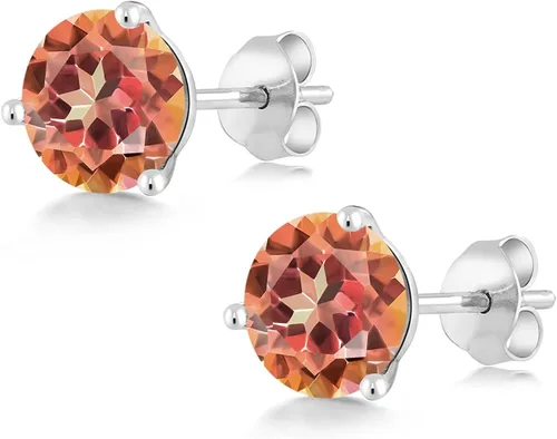 Miniatura 15 de Gem Stone King Aretes de oro de 14 quilates, 0.236 in, piedra natal redonda, Martini, 3 puntas, aretes de oro para mujer