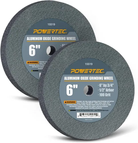 Powertec Rueda de Esmeril para Amoladora de Banco, Rueda de Molienda de 6 Pulgadas de 100 Grano, Óxido de Aluminio, 6 Ruedas de Esmeril para Ruedas