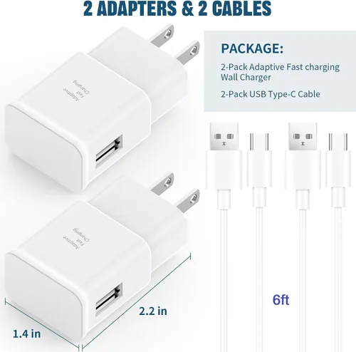 Miniatura 7 de Cargador tipo C Samsung de carga rápida, paquete de 2 bloques de carga rápida de pared con cable USB a tipo C de 6 pies para Samsung Galaxy S10 9 8