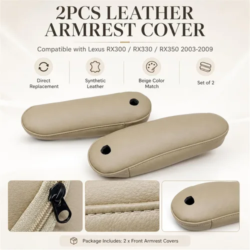 Miniatura 5 de Priprilod 2 fundas de cuero para reposabrazos de repuesto, color beige tostado, compatibles con Lexus RX 300 330 350 2003 2004 2005 2006 2007 2008