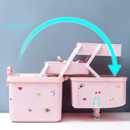 Miniatura 2 de MASKMELLOW Shapeazy - Organizador de accesorios para el cabello para niñas, caja de plástico de 3 capas con bandeja plegable y asa, contenedor
