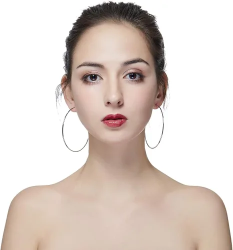 Miniatura 3 de Aretes de aro de baloncesto hipoalergénicos extra grandes para mujeres y hombres, aretes de aro grandes y finos, Metal, No es una piedra preciosa