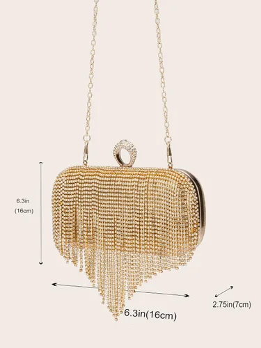 Miniatura 3 de LETODE Bolso de mano de lujo con borlas para mujer, bolso de mano de imitación para boda