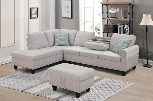 Miniatura 13 de KEVINSPACE Sofá seccional de 110 pulgadas, sofá en forma de U de 110 pulgadas, sofá de gran tamaño con respaldo cómodo tapizado con sillones dobles