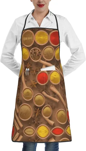 Miniatura 8 de Seasonings Printed Pattern Full Print Stain Resistant Apron With Pocket-Water Repellent Polyester Kitchen Apron For Cooking,Bbq,Waitress