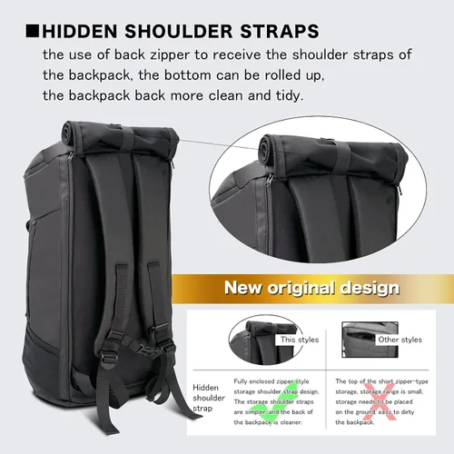 Miniatura 2 de Bolsa de viaje 40L, bolsa de gimnasio grande 4 en 1 con zapatos y ropa húmeda y compartimentos para laptop, color negro, Negro -, Bolsa de viaje