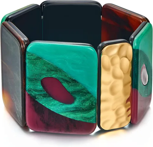 FAMARINE Pulsera gruesa de tribu vintage para mujer, geometría bohemia colorida Lucite acrílico, joyería de disfraz para mujer, Acrílico, No es una