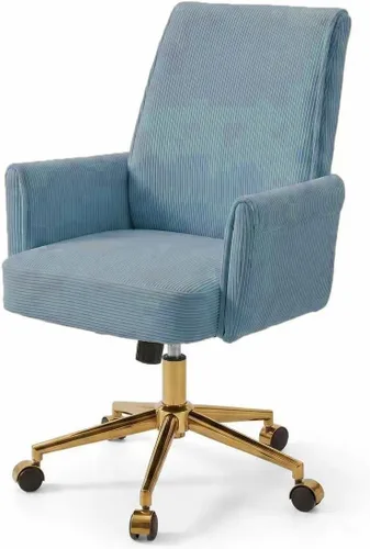 Miniatura 17 de Silla de escritorio de terciopelo con rayas para oficina en casa, silla tapizada moderna con altura ajustable y giro de 360°, con ruedas, silla