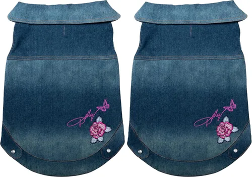 Miniatura 6 de Dolly Doggy Parton - Chaqueta de mezclilla azul con cuello para perros, ropa para perros