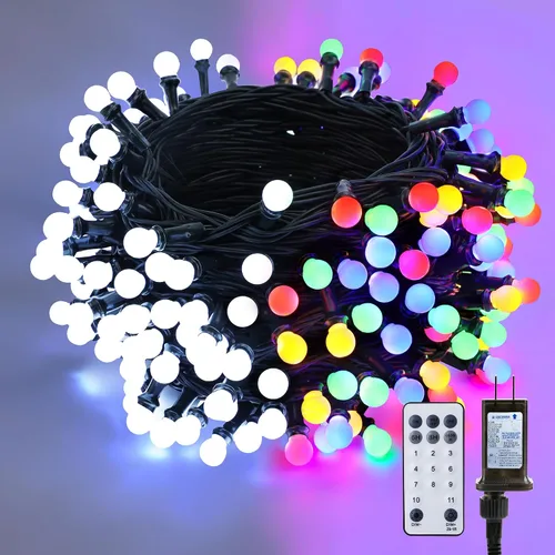 Brizled Luces de Navidad para exteriores, 66 pies, 200 luces LED que cambian de color, luces de Navidad blancas frías y de colores, luces de Navidad