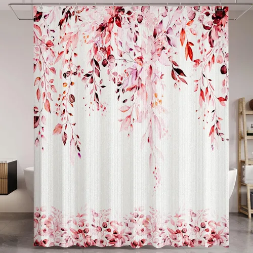 Miniatura 18 de Cortina de ducha de hojas de eucalipto negras para baño: juego de cortinas de ducha con acuarela de arte estético con ganchos, decoración de tela