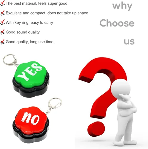 Miniatura 4 de Yes No Sound Buzzers, botones portátiles de llavero con sonido, juego de 2 zumbadores de respuesta, zumbadores para espectáculos de juegos Sí No