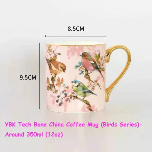 Miniatura 2 de Taza de café de porcelana de porcelana de hueso para la oficina de la cocina del hogar - Patrones de pájaros (azul)