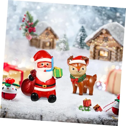 Miniatura 3 de Totority 2 piezas de decoración de acuario de Navidad, Papá Noel, reno, resina, pecera, adornos para decoración navideña, seguros y resistentes al