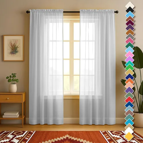 Miniatura 34 de YHSF Cortinas traslúcidas – Juego de 2 paneles para decoración del hogar – Elegantes cortinas de gasa sólida con bolsillo para barra