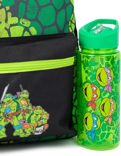 Miniatura 6 de Teenage Mutant Ninja Turtles Juego de mochila de 4 piezas Animated Warriors Green Rucksack Pizza Lunch Bag Pencil Case Water Bottle, Verde, Mochila