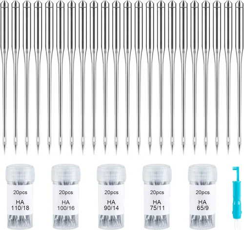ilauke 100 agujas universales para máquina de coser, agujas de punto regular para hermano cantante, tamaños surtidos HAX1 65/9, 75/11, 90/14,