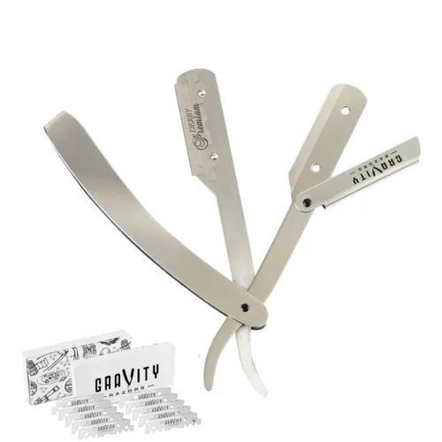 Miniatura 12 de Kit de navaja de afeitar recta profesional GRAVITY RAZORS – Ultra Exposición, incluye 10 cuchillas premium, 2 mm expuestas, blanco