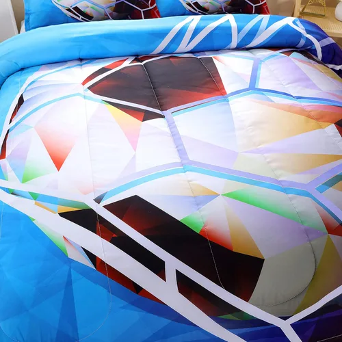 Miniatura 6 de Suncloris Juego de edredón de fútbol 3D para niños, edredón de ropa de cama deportiva tamaño individual con temática de fútbol con 2 fundas