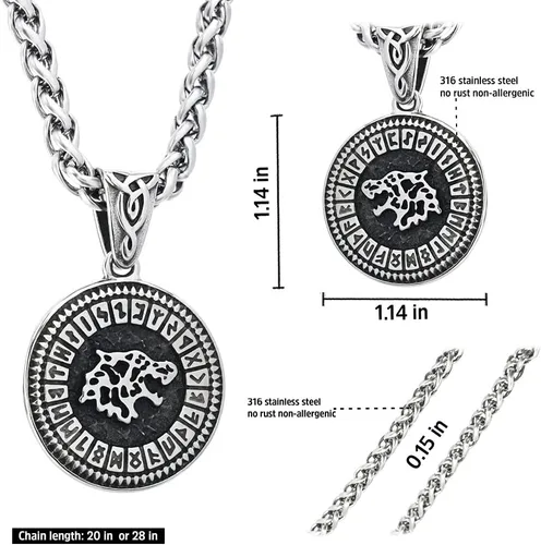 Miniatura 5 de BAVIPOWER Collar con colgante de runa de lobo vikingo Fenrir de 0.157 in, cadena de quilla de acero inoxidable, joyería pagana Asatru para hombres