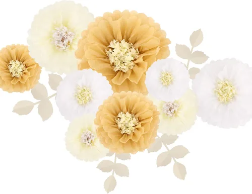 Miniatura 14 de Fonder Mols Papel de seda con mariposas y hojas de olivo para bodas, baby shower, cuarto de bebé, decoración de fiestas y eventos, pompones Amarillo