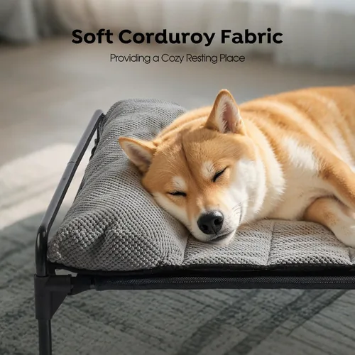 Miniatura 4 de Veehoo Cama elevada para perros + cojín acolchado extraíble, cama refrescante para perros interiores y exteriores con barandilla para perros