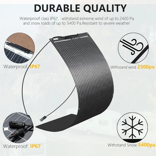Miniatura 5 de XINPUGUANG Panel solar flexible de 100 W 12 V, kit de sistema solar monocristalino, controlador de carga de 10 A, cable de extensión, carga