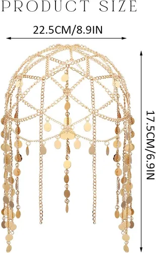 Miniatura 4 de Yean Diadema de lentejuelas doradas para adultos, joyería bohemia para el cabello, borla para festival, disfraz para mujeres y niñas