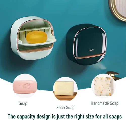Miniatura 5 de Jabonera de lujo con bandeja de drenaje, soporte impermeable para jabonera, mantiene las barras de jabón secas, caja adhesiva para jabón montada