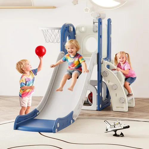 GITAWUSA Tobogán 6 en 1 para niños pequeños de 1 a 3 años, tobogán para niños de interior y exterior con aro de baloncesto, almacenamiento,