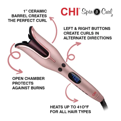 Miniatura 2 de CHI Spin N Curl, rizador para rizos y ondas saludables y brillantes sin esfuerzo, proporciona ajustes de temperatura preestablecidos para cada Oro