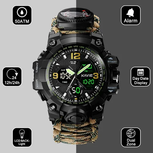 Miniatura 2 de Reloj militar digital de supervivencia 23 en 1, reloj táctico multifuncional y con correa ajustable para hombre, resistente al agua, para Hojas