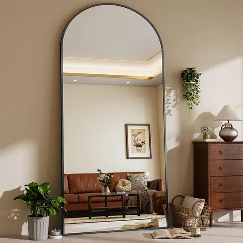 Miniatura 6 de Espejo de 56 x 21 pulgadas, de arco, de longitud completa, espejo de cuerpo completo con marco de aluminio, para colocar de pie, inclinado o Negro