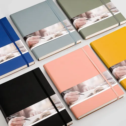 Miniatura 7 de EMSHOI Cuaderno de Puntos Bullet Journal, Diario Grande B5 de Cuero con Tapa Blanda, 192 Páginas Numeradas de 100gsm, Cuaderno de Cuadrícula