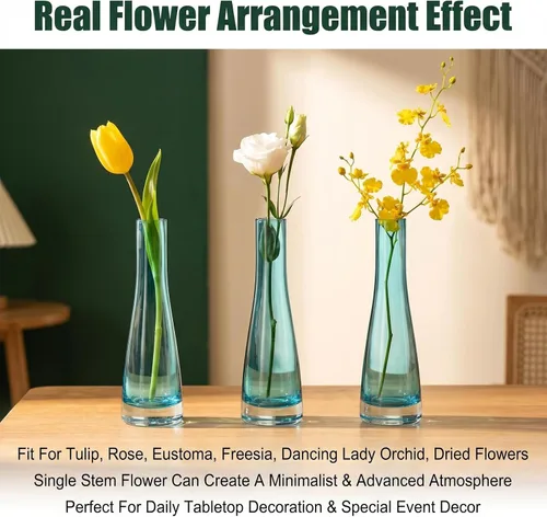 Miniatura 7 de Jarrones de cristal hechos a mano, florero de flores transparentes, jarrones de tallo único, botellas decorativas, centro de mesa para decoración