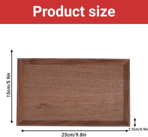 Miniatura 2 de Bandeja de madera de nogal negro, bandejas rectangulares de madera para servir, bandeja grande de madera oscura, bandeja decorativa rectangular