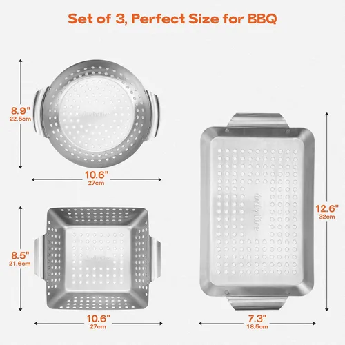 Miniatura 2 de Onlyfire - Paquete de 3 cestas para parrilla, canastas de acero inoxidable perforadas para parrilla de verduras, juego de 3 cestas para parrilla