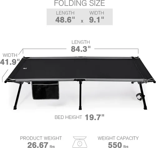 Miniatura 8 de EVER ADVANCED Catre de Campamento Extra Ancho para Adultos, Catres de Dormir de Tamaño Extragrande XXL, Cama Plegable con Bolsa de Transporte, 84.3