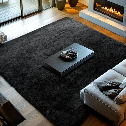 Miniatura 3 de Topmaxcs Alfombra de Área de Pelo Largo Negro para Dormitorio: 8x10 Alfombras de Área de Pelo Largo Esponjosas para Sala de Estar- Alfombras