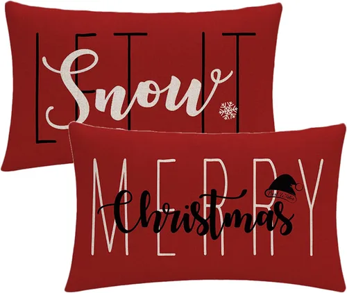 Miniatura 8 de 7COLORROOM Juego de 2 fundas de almohada negras de Navidad con texto en inglés "Merry Christmas", fundas de cojín de nieve con texto en inglés