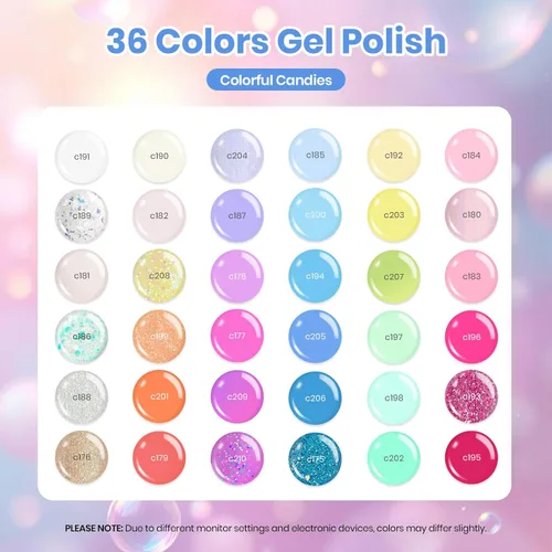 Miniatura 2 de Beetles - Kit de esmalte de uñas de gel pastel, 36 colores con gel base, capa superior brillante y mate para 2023, diseño de uñas de primavera