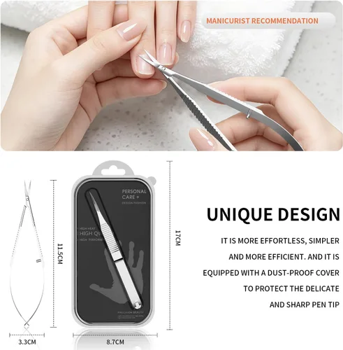 Miniatura 9 de ZIZZON Tijeras de cutículas extra finas curvadas profesionales precisas punta punta kit de aseo para cejas, pestañas, uñas y piel seca
