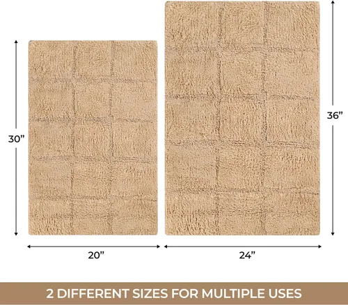 Miniatura 3 de Superior Juego de alfombras de baño antideslizantes de algodón con respaldo de látex en aerosol, 20 x 30 pulgadas, 24 x 36 pulgadas, 2 piezas, salvia