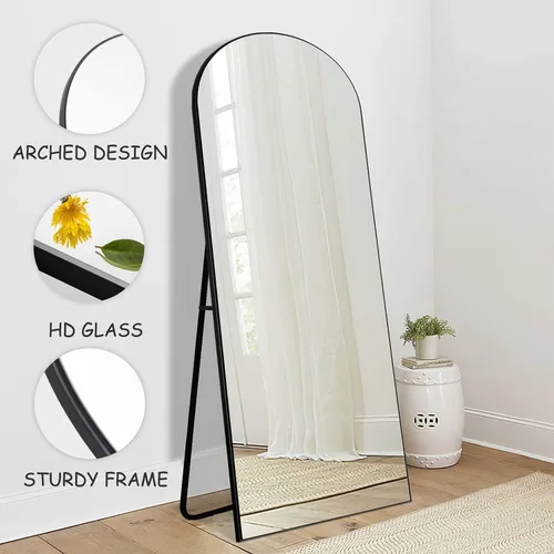 Miniatura 4 de PexFix espejo de cuerpo entero, 65 x 22 pulgadas, elegante espejo de suelo con parte superior arqueada, para dormitorio o tocador, espejo de pie