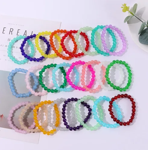 Miniatura 6 de WAINIS 24 pulseras de cuentas de cristal de 0.315 pulgadas para mujer, elásticas y redondas, pulseras curativas, multicolor, hechas a mano, apilables