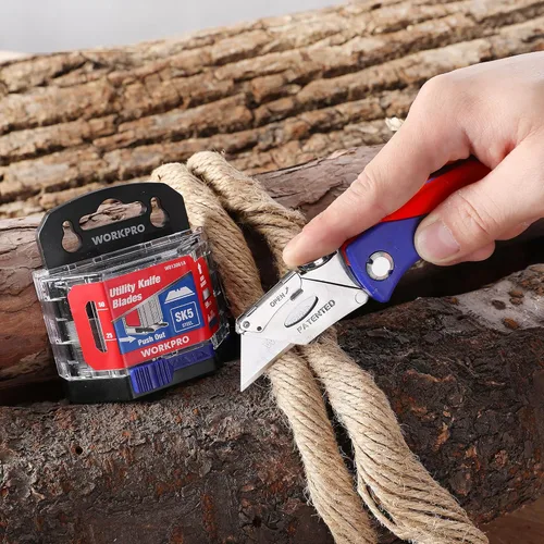 Miniatura 8 de WORKPRO - Juego de 50 cuchillas para cuchillo utilitario con dispensador, cortador de caja de acero SK5, cuchillas estándar para reemplazo