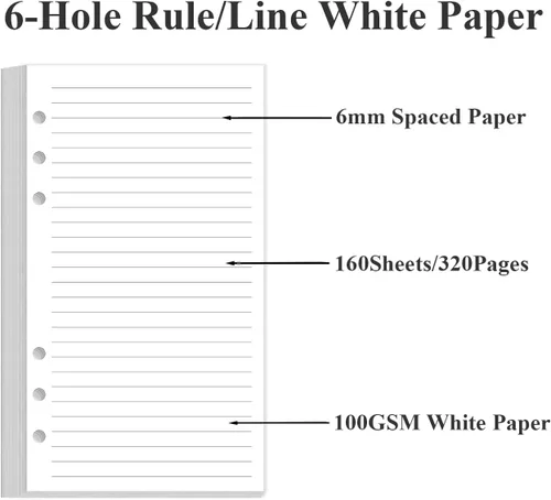 Miniatura 5 de Paquete de 2 recambios de papel rayado A6 para carpeta personal Filofax, 160 hojas/320 páginas de papel con 5 separadores de carpetas coloridos