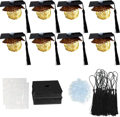 Miniatura 22 de Gyufise 24 piezas Adornos para pastel de graduación 2026 con purpurina negra, clase de 2026, adornos para magdalenas con gorra de graduación