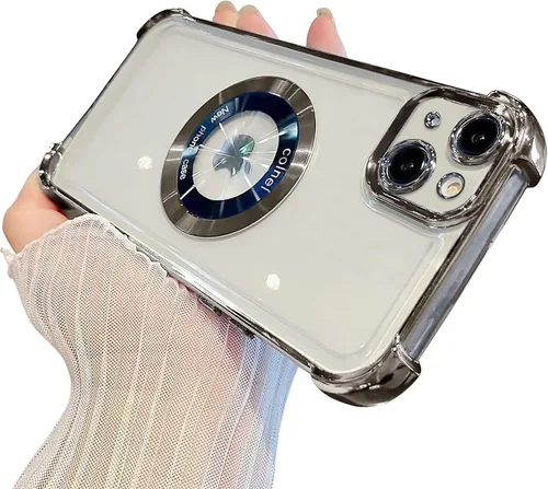 Miniatura 12 de Funda magnética transparente para iPhone 14 Plus, lujo brillante en las cuatro esquinas, protección de grado militar a prueba de golpes